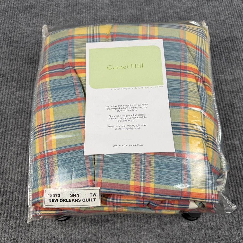 Garnet Hill New Orleans Quilt Twin Plaid Sky Multicolor Bedding 18073 NEW